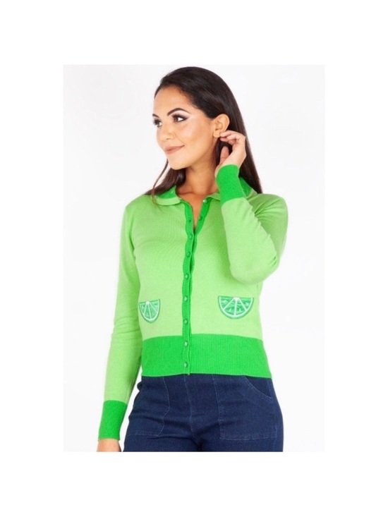 Sweaters - Voodoo Vixen Izzie Lime Embroidered Cardigan Sweater Green Size Medium